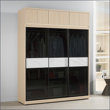 6尺被櫥式鋁框推門衣櫥黑玻璃(衣櫥+被櫃) 收納衣櫃 滑門衣櫥 【149B119818】Leader傢居館149-A210+A209+A211