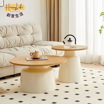 免運 茶几 圓形茶几 現代簡約圓形奶油風茶幾組合民宿公寓網紅小戶型客廳臥室床頭邊幾 可開發票 全館五折 工廠現貨直銷 新品特價 c9013