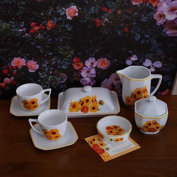 梵高向日葵 出口歐式復古名畫花卉陶瓷下午茶咖啡杯碟 黃油碟奶杯