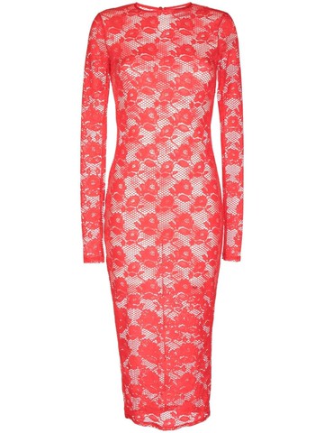 Fleur Du Mal - Rosalia floral-lace midi dress - women - Nylon/Spandex/Elastane - M - Red