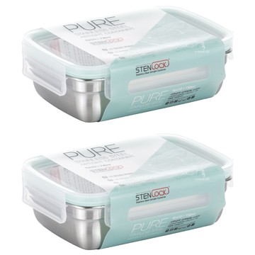 STENLOCK Pure 不鏽鋼附蓋保鮮盒 長方形 5號 Set 特殊設計多層疊放穩固 節省空間 適合當便當盒  2個  2個容器 + 2個蓋子