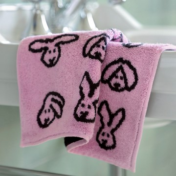韓國 WARMGREY TAIL 純棉擦手巾 粉紅兔 34 x 34