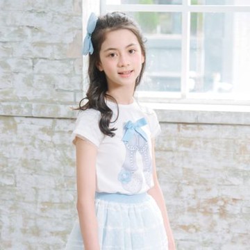 Annys安妮公主-甜美T字包鞋蝴蝶結春夏款蕾絲袖上衣(3340白色)