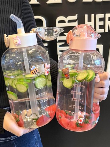 網紅吸管杯女生高顏值噸噸桶大水壺戶外學生運動大水杯容量2000ml 99購物節