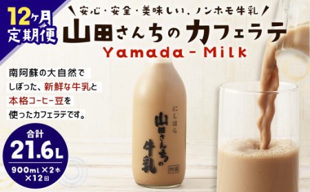 山田さんちのカフェラテ 2本セット 900ml×2本 計12回 合計21.6L ノンホモ牛乳 牛乳 カフェラテ