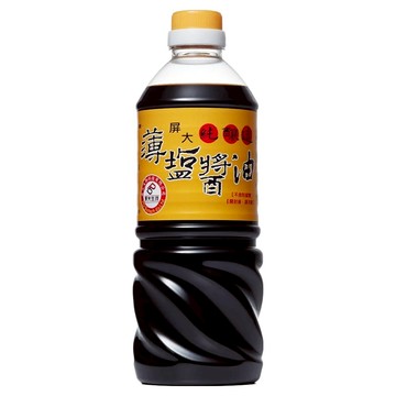 屏大 薄鹽醬油  使用非基因改造黃豆及台灣自產黑豆  完整六個月發酵  甘醇芳香  未添加任何鉀鹽、焦糖色素  710ml  1瓶