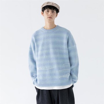 Mentmate 一眼就沉淪漸變藍毛衣 秋冬松弛感海浪極簡圓領針織衫男
