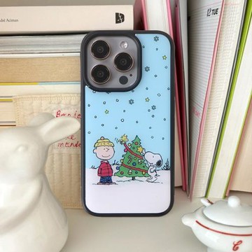 淺藍色小狗圣誕新款 適用15promax/16pro/14pro全包黑邊防滑防摔手機殼 滴膠光面質感