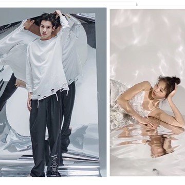 影樓錫膜紙攝影拍照道具鏡面紙水波紋光面反光反射紙pvc背景布