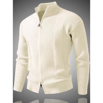 秋冬新款簡約純色立領針織開衫男潮流休閑保暖條紋毛衣外套毛線衣