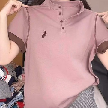 2026新款小馬刺繡短袖上衣POLO衫時尚寬鬆 韓版寬鬆顯瘦翻領上衣小個子女裝 夏季t恤 短袖上衣【小個子】
