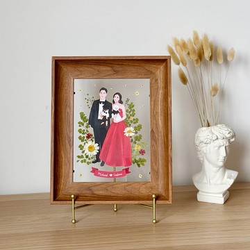 Manyu 似顏繪 人像插畫壓花相框 新婚禮物８寸禮盒相框