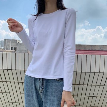 白色純棉長袖T恤女寬松韓版秋季內搭打底衫洋氣百搭上衣新款秋季