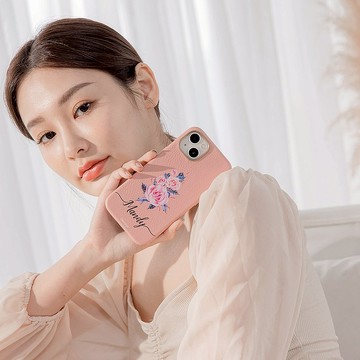 專情玫瑰 蜜荔殼 蜜荔粉天然皮革殼 - iPhone客製化手機殼