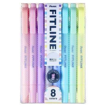 Pentel 飛龍 1.0~3.5mm FITLINE 雙頭螢光筆八色套裝 粉彩色系 /組〖SLW11P-8T〗