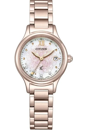 CITIZEN xC 櫻花粉紅金 鑽石光動能電波錶 27MM