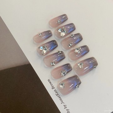 1️⃣直直購😁法式貓眼蝴蝶穿戴手工穿戴甲穿戴甲成品美甲貼可拆卸貼片高品輕奢短款美甲 A5IP