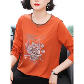 純棉長袖T恤女2025春秋新款重工刺繡上衣中年媽媽減齡外穿打底衫