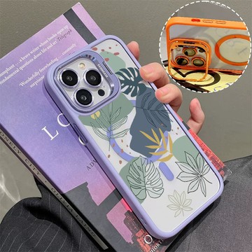 情侶楓葉 磁吸手機殼 金屬鏡頭支架 保護殼 適用於iPhone 17 16 15 14 13 12 11 Max防摔殼