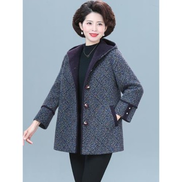 洋氣媽媽秋冬裝毛呢外套大碼時尚寬松中老年女裝高貴夫人呢子大衣