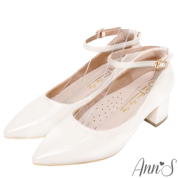 Ann’S隨心步調-漆皮三穿可拆繫帶 再度加寬楦頭粗跟尖頭鞋5cm -白