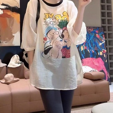 臺灣出貨🎊卡通圓領七分袖印花2026T恤夏季時尚新款寬鬆百搭顯瘦休閒上衣大減價🎁