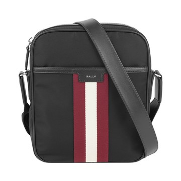 BALLY Code 紅白條紋尼龍斜背包(黑色) 6311758