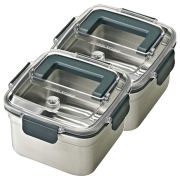 Glasslock Cheftopf 手提型不銹鋼保鮮盒 2130毫升  2個容器 + 2個蓋子  1組