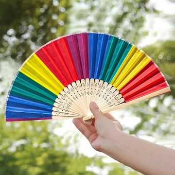 洛陽牡丹 蹦迪扇子彩虹夏季撞色彩虹扇子折疊扇子