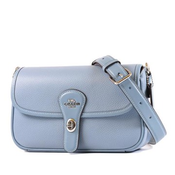 COACH Hadley 荔枝紋旋鈕翻蓋肩背/斜背二用包-藍鈴花