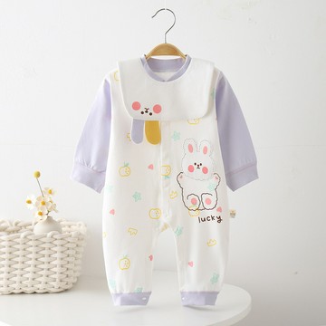 秋季新款嬰幼兒卡通連體衣可拆卸圍嘴新生兒哈衣男女寶寶無骨爬服鑫弘-萌寶童裝可開發票