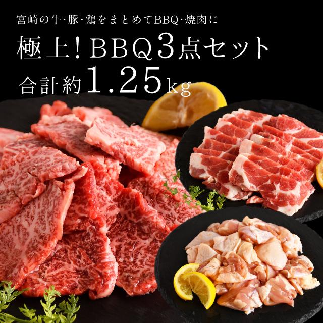 極上！BBQ3点セット BBQお肉セット バーベキュー 3点セット 宮崎牛 豚肩ロース ロース肉 バラ肉牛肉 豚肉 焼肉 お肉セット ギフト お取り寄せ 送料無料