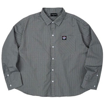 PUSH PUSH GINGHAM OVERSIZE SHIRT 寬短版 長袖襯衫 (綠灰色)