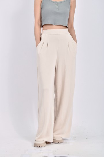 (S) epic高腰質感鬆緊腰杏色長褲