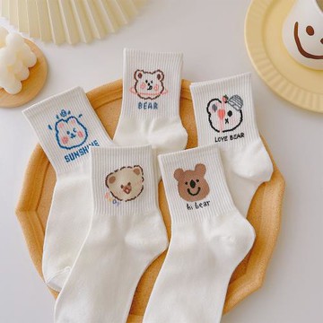 可愛小熊襪子女春秋日系學院風純棉運動襪薄ins潮韓版卡通白襪夏