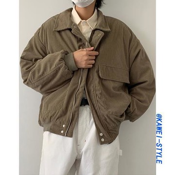 冬季高級感燈芯絨工裝棉衣男ins潮牌復古日系翻領夾克棉服外套