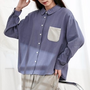 口袋拼色純棉襯衫033089