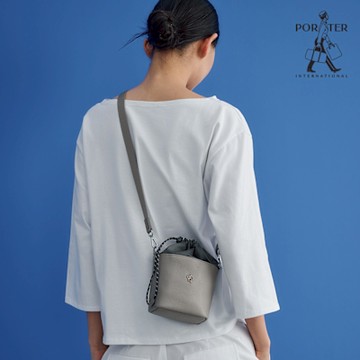 PORTER INTERNATIONAL - 內斂質蘊CENTRIC真皮水桶包 (M) - 暖深灰