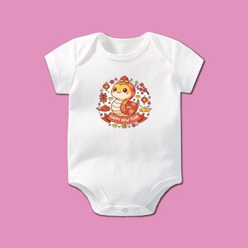 萌萌新年小蛇 嬰兒純棉短袖包屁衣 新生兒可愛包屁衣