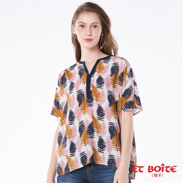 BLUE WAY ET BOiTE 箱子-短袖襯衫/滿版飄葉半開襟襯衫/0207