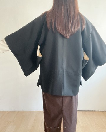 日本製和風印花黑色古著羽織和服外套