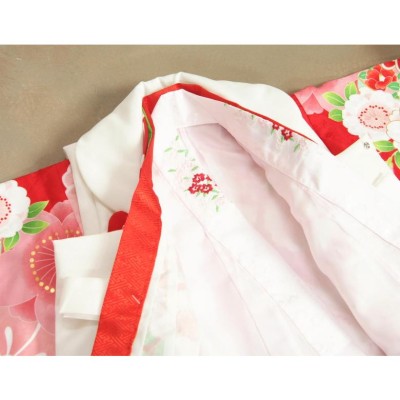 七五三 着物 3歳 女の子 被布セット 京都花ひめ 赤地着物 被布白刺繍 