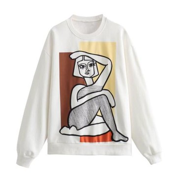 歐美風 2023秋季新女孩寬松百搭長袖顯瘦圖案刺繡短款衛衣1165696