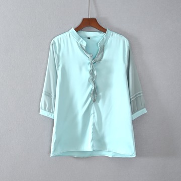 夏款女裝七分袖寬松V領文藝薄款T恤衫流行顯瘦時尚氣質