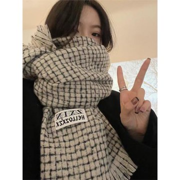 格子圍巾女生冬季高級感2025新款百搭圍脖保暖披肩兩用白色禮物男