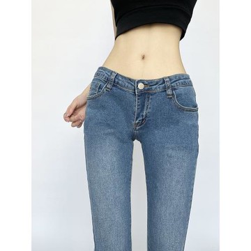 歐美性感辣妹風低腰彈力牛仔褲女緊身毛邊喇叭褲顯瘦微喇拖地長褲