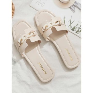 2025橡膠超細纖維年夏季夏天新款網紅平底一字涼女外穿時尚百搭潮