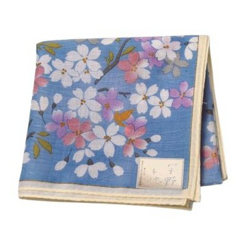 宇野千代 日本製藍底櫻花棉質圖騰帕領巾(49CM)