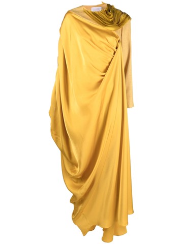 Gaby Charbachy - draped asymmetric long dress - women - Polyester/Polyester/Spandex/Elastane - 44 - Yellow