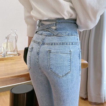 淺色牛仔褲女春秋裝年新款高腰修身顯瘦緊身彈力鉛筆小腳褲子